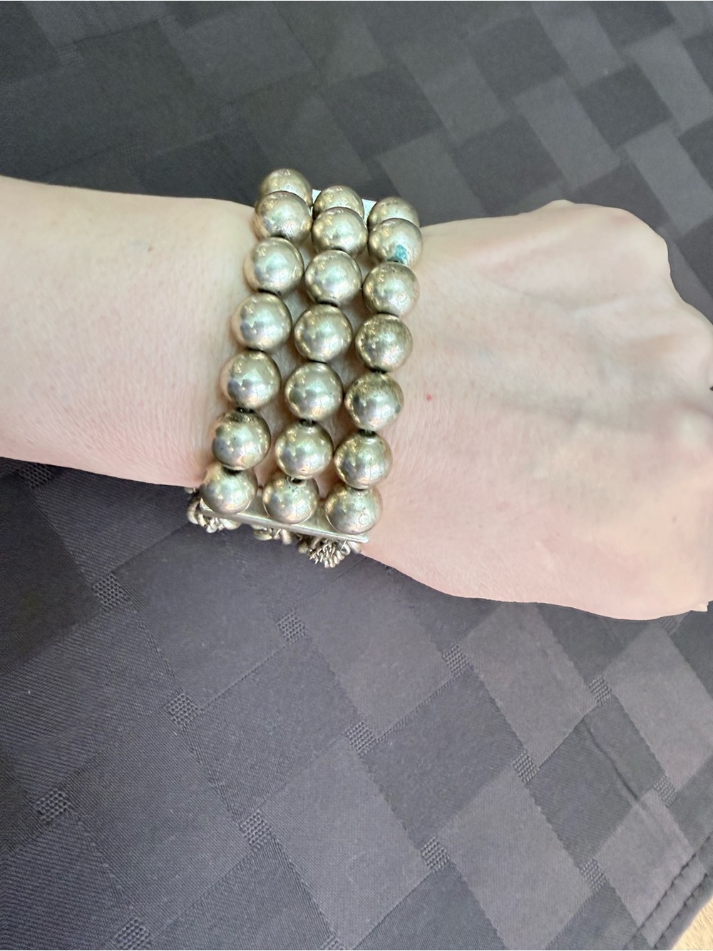 Vintage Chunky gold Tone Multi-Row Ball Bead & Chain Stretch Cuff Bracelet